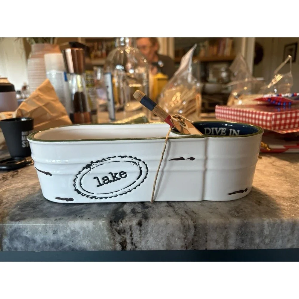 NEW Mud Pie Lake Ceramic Ramekin Set- 1 Ramekin/Oar Serving Piece